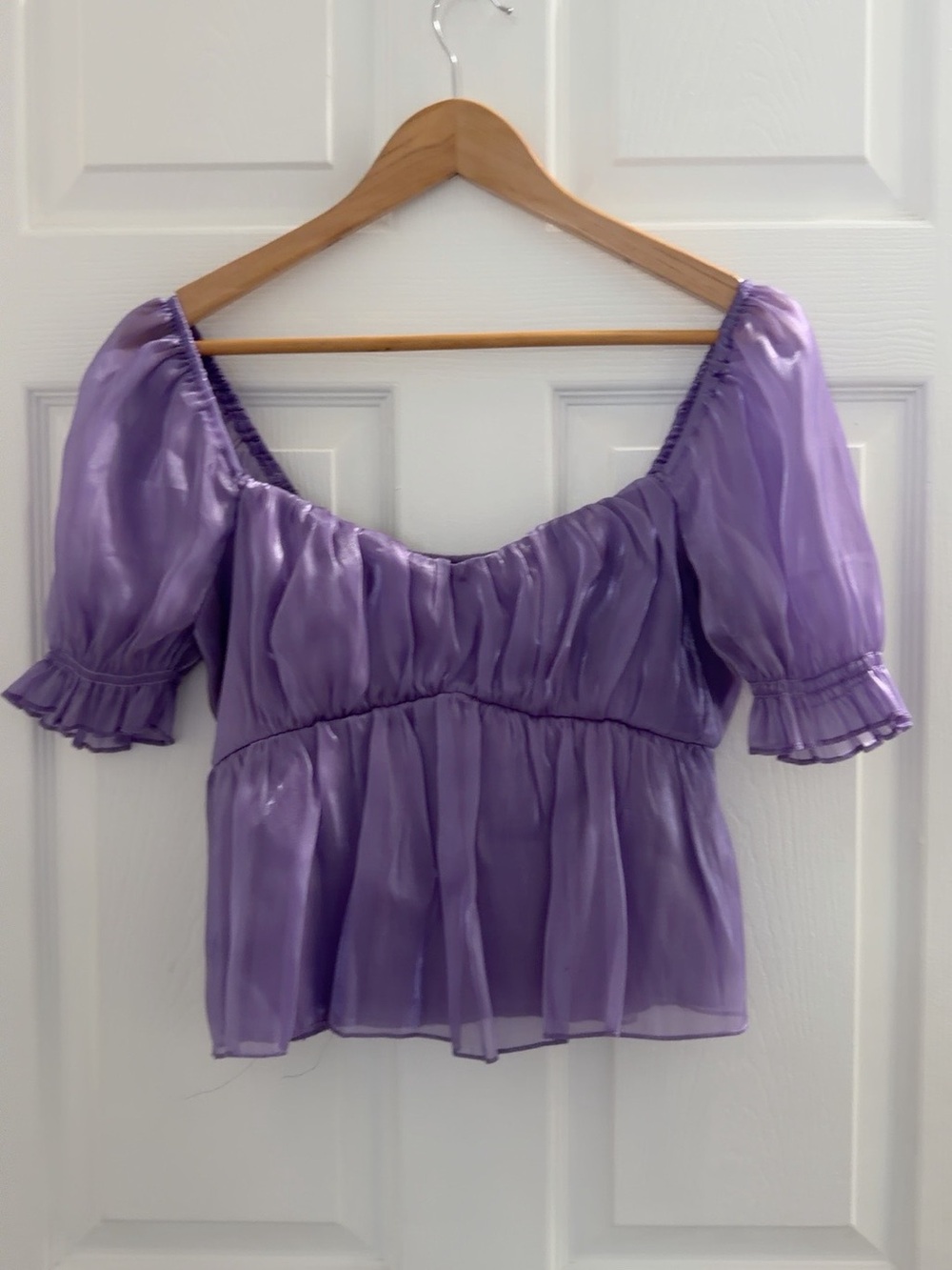 Lavender Sheer Puff Sleeve Peasant Blouse - Women